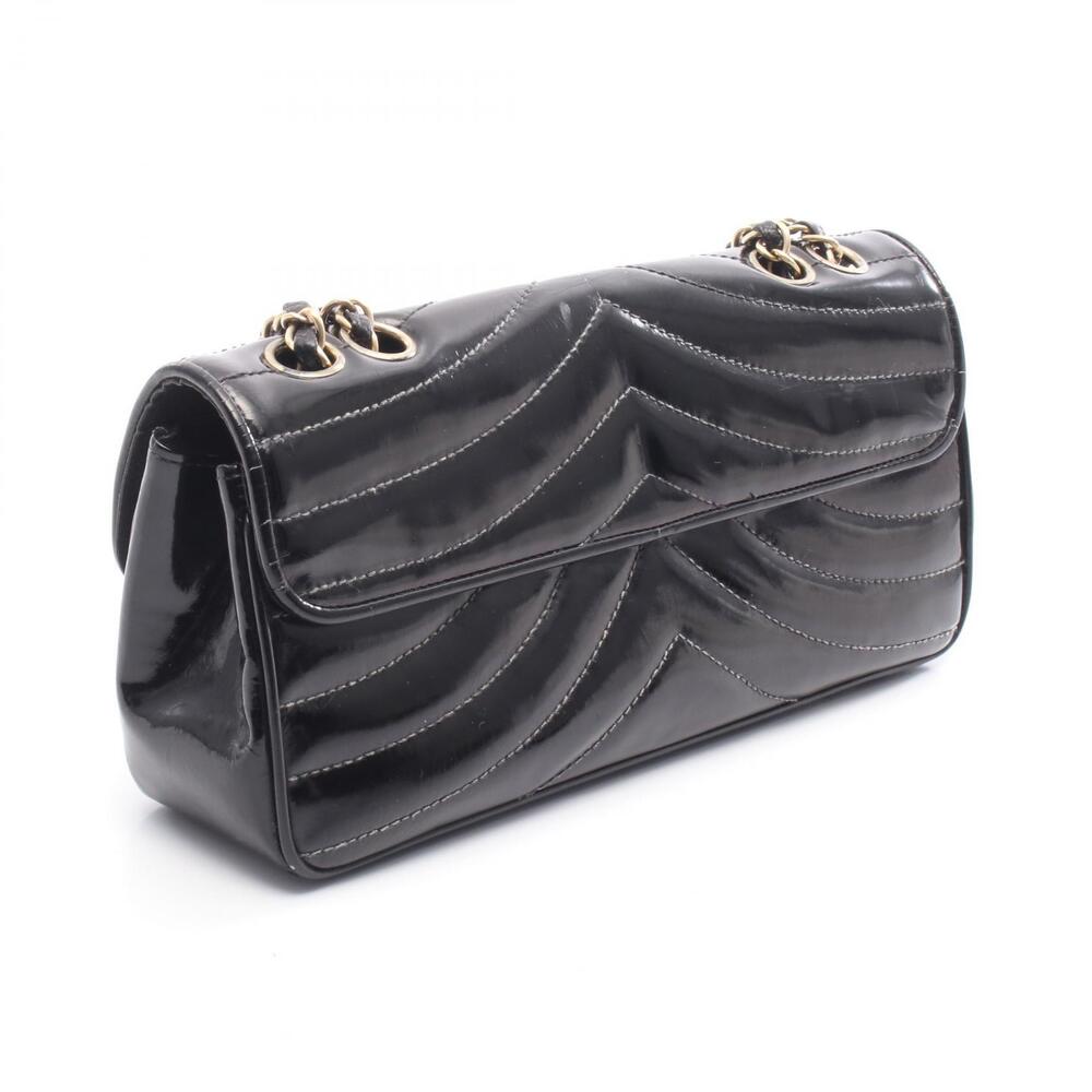 Chanel Leather Wave Stitch Black Coco Vernis Mark Patent Bag Shoulder Black